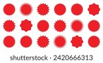 Set sunburst badges. Set of vector starburst, sunburst badges. Simple flat style vintage labels, stickers. Collection star label. Different starburst  4 3 2