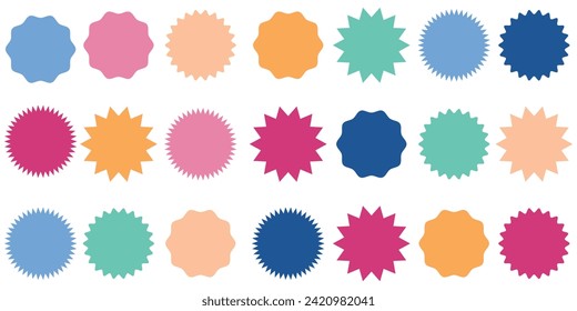 Set sunburst badges. Set of vector starburst, sunburst badges. Simple flat style vintage labels, stickers. Collection star label. Different starburst 3 4 5