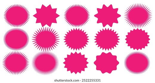 Set sunburst badges. Set of vector starburst, sunburst badges. Simple flat style vintage labels, stickers. Collection star label. Different starburst.