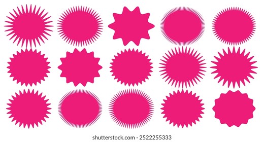 Coloca insignias de rayos de sol. Conjunto de Vector starburst, insignias sunburst. Etiquetas vintage de estilo plano simple, pegatinas. Etiqueta de estrella de colección. Diferentes esteladas.