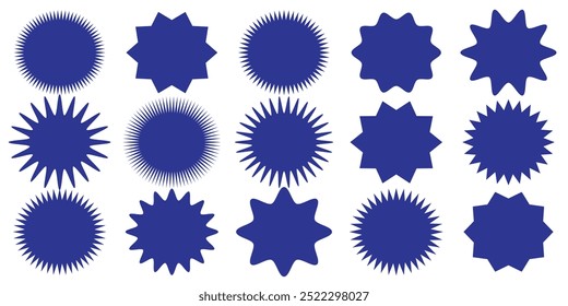 Set sunburst badges. Set of vector starburst, sunburst badges. Simple flat style vintage labels, stickers. Collection star label. Different starburst.