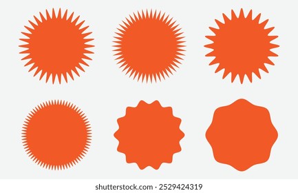 Set sunburst badges. Set of vector starburst, sunburst badges. Simple flat style vintage labels, stickers. Collection star label. 