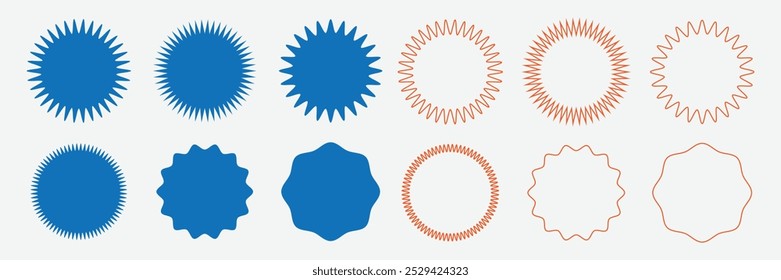 Set sunburst badges. Set of vector starburst, sunburst badges. Simple flat style vintage labels, stickers. Collection star label. 