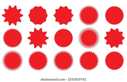 Set sunburst badges. Set of vector starburst, sunburst badges. Simple flat style vintage labels, stickers. Collection star label. Different starburst .