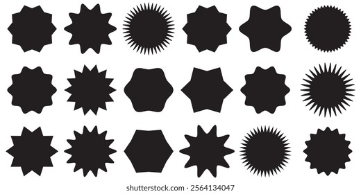 Set sunburst badges. Set of vector starburst, sunburst badges. Simple flat style vintage labels, stickers. Collection star label. Different starburst