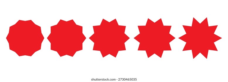 Setzen Sie Sonnenaufgangsabzeichen. Set von Vektorstarburst, Sunburst-Abzeichen. Einfache flache Stil Vintage-Etiketten, Aufkleber. Sternetikett der Sammlung. Verschiedene Sternzeichen