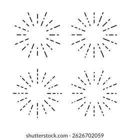 Set of sunburst design element isolated flat style vector illustration on white background.