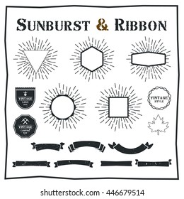 Set of sunburst design elements. Vintage style elements and icons for graphic and website design. 