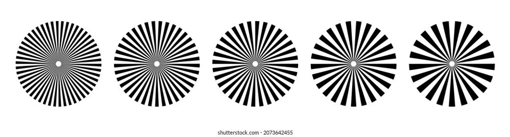 Set of sunburst element. Radial stripes. Collection of ray. Vector design element.