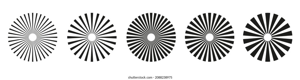 Set of sunburst element. Radial stripes. Collection of ray. Vector design element.
