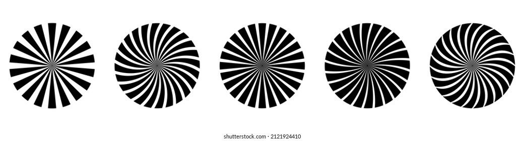 Set of sunburst element. Radial stripes. Collection of ray. Vector design element.