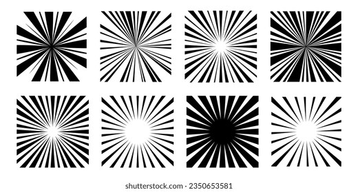 Set sunburst element radial stripes or sunburst abstract background set.	