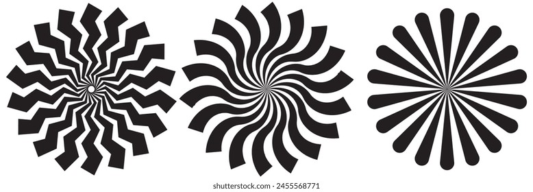 Set of sunburst element. Radial stripes. Collection of ray. Vector design element. Sunburst element radial stripes or sunburst backgrounds. Set of sunburst element. Radial stripes. Collection of ray. 