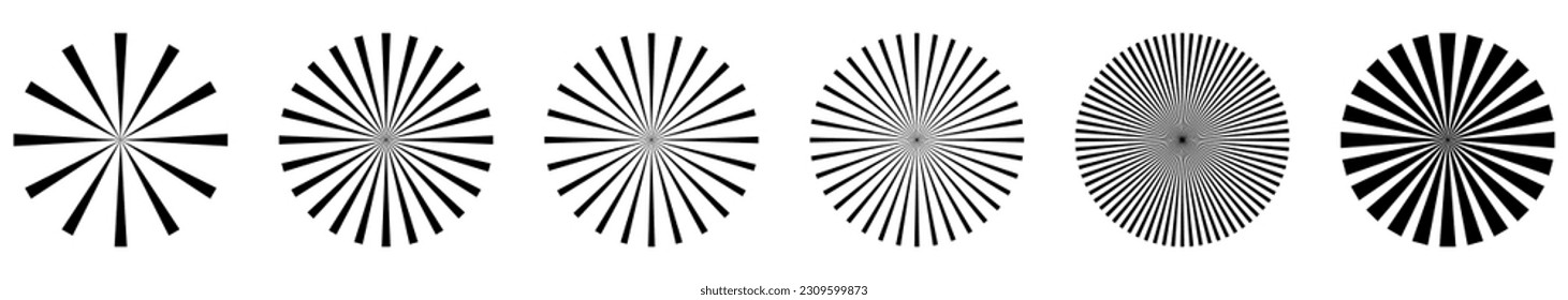 Set of sunburst elements. Radial stripes. Vector illustration isolated on white background
