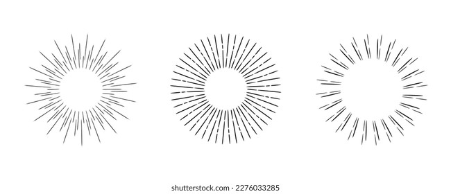 Set of sunburst frame. Vintage sun rays collection, isolated on white background. Firework burst, Vector illustration