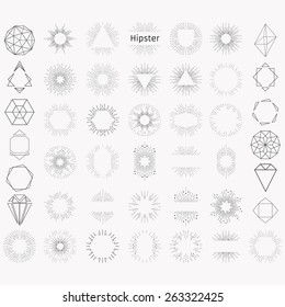 Set of sunburst. Hipster logo. Geometric elements