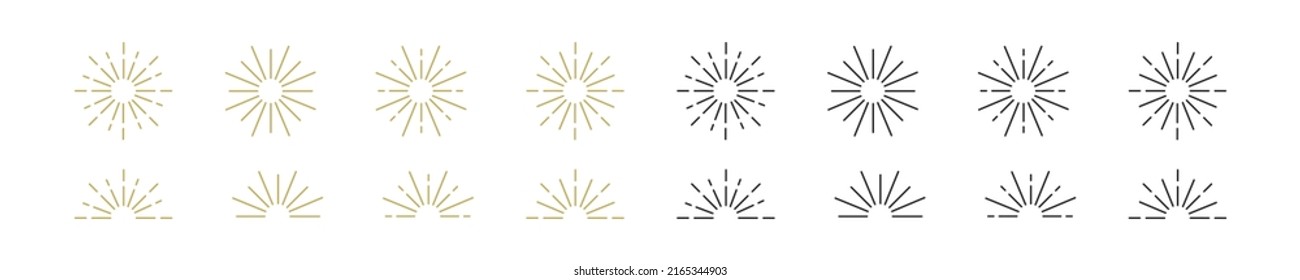 Conjunto de iconos de la explosión solar. Ilustración aislada del vector. Colección de símbolos Sunbeam. EPS 10.