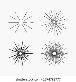 Set of sunburst, light rays vintage vector illustration design 