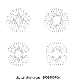 Set of sunburst line icon isolated, collection of summer web banner, retro circle design, vector illustration .