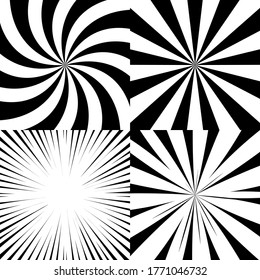 Set Sunburst Retro Textured Backgrounds. Radial Rays. Vintage Rays Background Templates. Vector illustration.