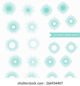 Set of sunburst vector shapes, geometric design collection