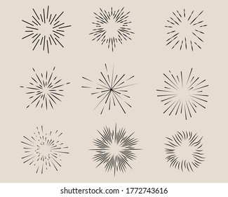 Set of sunbursts, explosion effects, vintage doodles isolated on white background EPS Vector