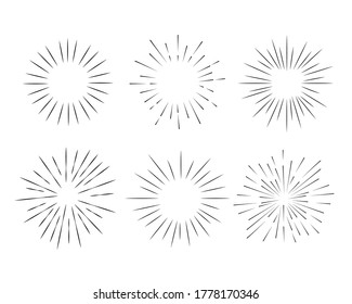 Set of sunbursts, explosion effects, vintage doodles isolated on white background EPS Vector