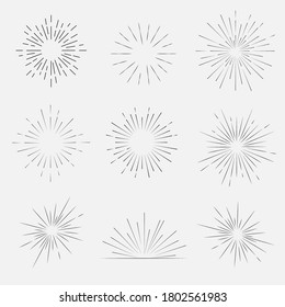 Set of sunbursts, explosion effects, vintage doodles isolated on white background EPS Vector