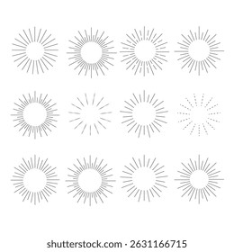 Set of sunbursts, explosion effects, vintage doodles isolated on white background EPS Vector