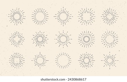 Set of Sunbursts. Vintage design elements. Sunburst isolated on a white background. Vector Illustration