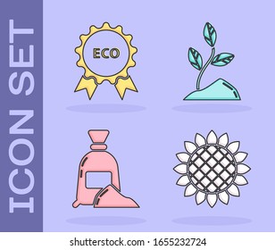 Set Sunflower, Banner, label, tag, logo for eco, Bag of flour and Sprout icon. Vector