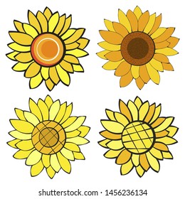 Set Sunflower Flower Isolated Vector Illustration Stock Vector (Royalty ...