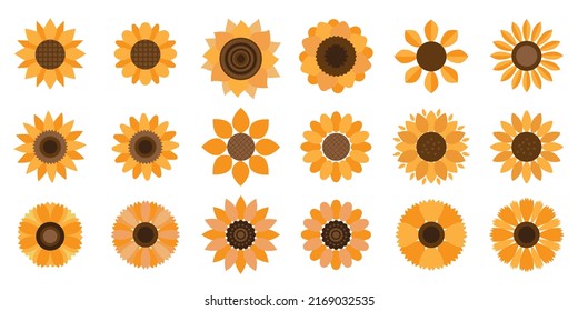 Set of Sunflower icons. Floral icons collection. Vector illustration.