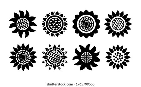 Set Sunflower icons isolated on white background. Vector floral illustration bundle. Botanical summer concept. For cutting, clipart, printing, monogram, shirt design.
