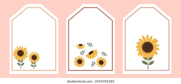 Set of sunflower icons on white tag signs vector.