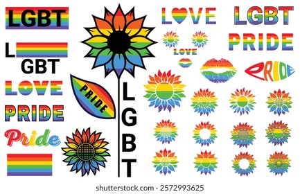 set of sunflower, lgbt pride on a white background