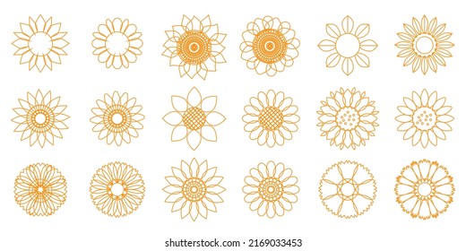 Set of Sunflower line icons. Simple floral icon collection. Vector illustration. 