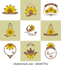 Set of sunflower oil emblems, labels and logos