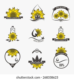 Set of sunflower oil emblems, labels and logos