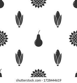 Set Sunflower, Pear and Corn on seamless pattern. Vector