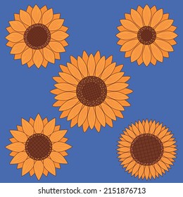 Set of sunflower plant Vector flat icons