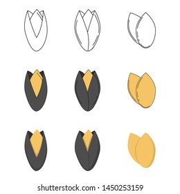 Set of sunflower seeds in three styles - outline, flat, cartoon. nut icons for design and web isolated on white background.