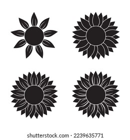 Set of sunflower silhouettes isolated on a white background. A workpiece for cutting. Vector illustration