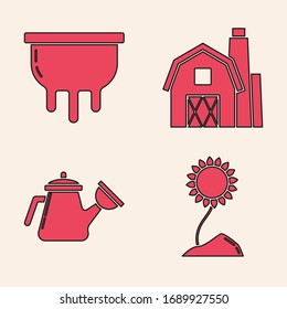 Set Sunflower, Udder, Farm House concept and Watering can icon. Vector