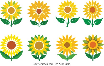 Set of sunflower vector illustration icons.