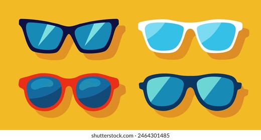 Juego de gafas de sol. Estilo de dibujos animados. Colección de gafas de la temporada de verano. Ilustración vectorial.