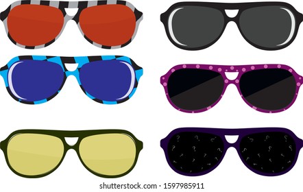 Set Of Sunglasses With Different Shapes And Colors. Sunglasses Vector Illustration