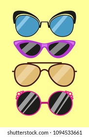 A set of sunglasses, different styles, beach accessory. Flat design. Vector illustration. EPS10