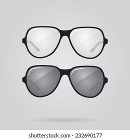 Set of sunglasses and eyeglasses. Vector illustration