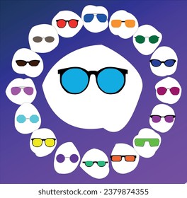 A set of sunglasses frames. Aviator, cat eye, sports, panto, quiet. Information for optics, stores and advertising. Vector
